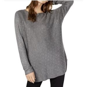 INC International Concepts Gray Acrylic Wool Silver Beaded Crewneck Sweater M